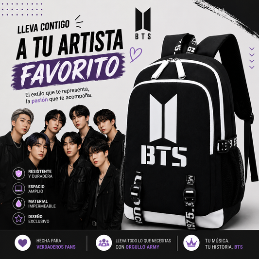 MOCHILA CASUAL KPOP BTS - NEGRO